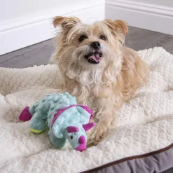 GoDog Teal Dinos Frills Chew Guard Squeaky Plush Dog Toy, Small