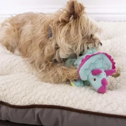 GoDog Teal Dinos Frills Chew Guard Squeaky Plush Dog Toy, Small