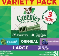 Greenies Large Dental Chews Flavored with Spearmint and Blueberry Dog Treat