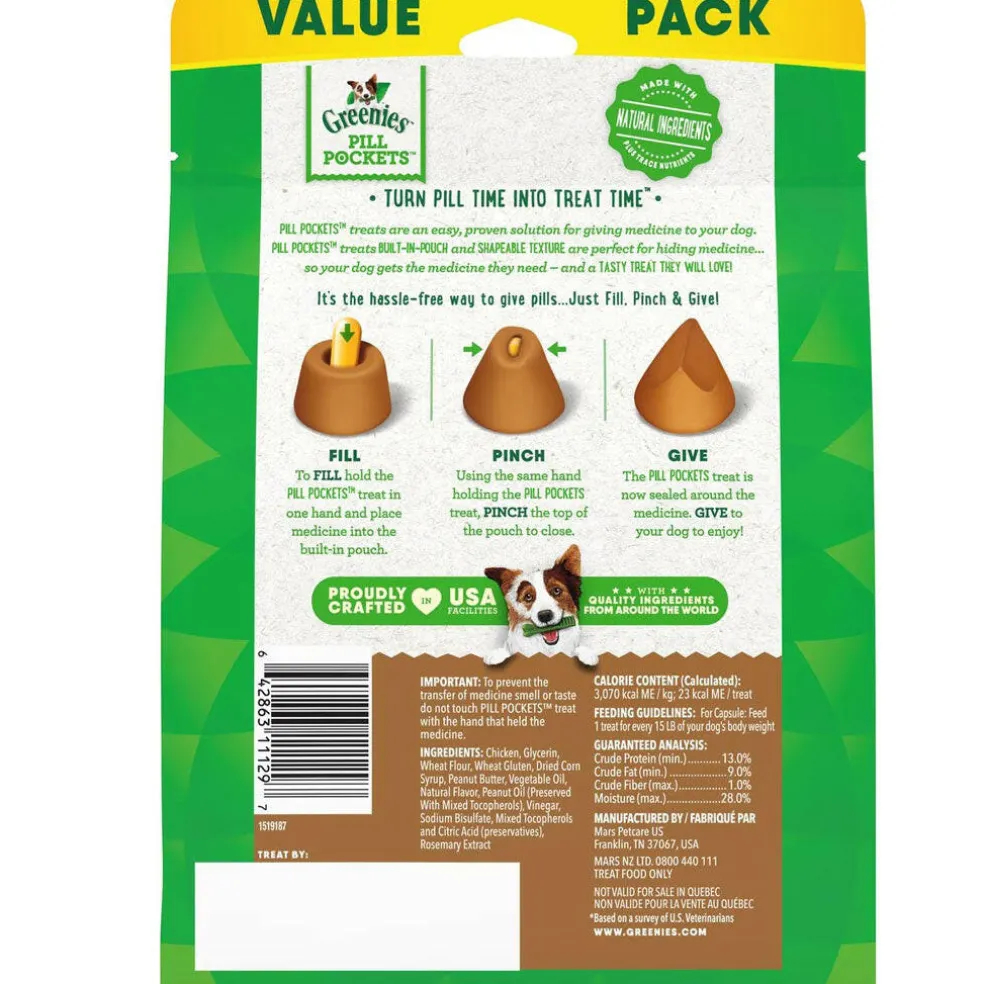 Greenies Pill Pockets Peanut Butter Flavor Treats for Dogs, Capsule Size