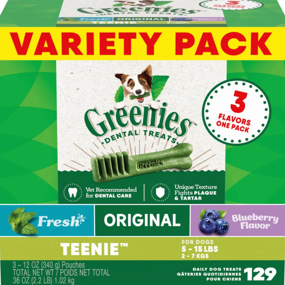 Greenies Teenie Dental Chews Flavored with Spearmint and Blueberry Dog Treats