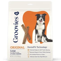 Groovies Original Chicken Flavor Dental Chews for Large Dogs 25-50 lbs