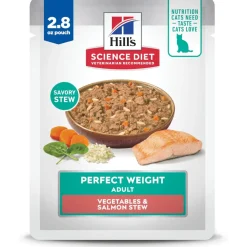 Hill's Science Diet Adult Perfect Weight Vegetables & Salmon Stew Recipe Wet Food For Cats (2.8 oz x 24 pouches)