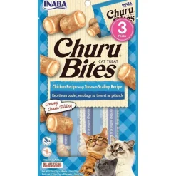Inaba Churu Bites Chicken Recipe wraps Tuna with Scallop Recipe Cat Treats, 0.35-oz X 3