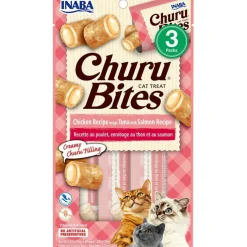 Inaba Churu Bites Chicken Recipe wraps Tuna with Salmon Recipe Cat Treats, 0.35-oz X 3