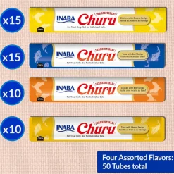 Inaba Churu Chicken & Seafood Variety Pack Grain-Free Lickable Treat for Cats, 50 count