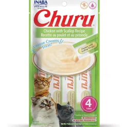 Inaba Churu Chicken with Scallop Puree Grain-Free Lickable Treat for Cats, 0.5-oz x 4-tubes