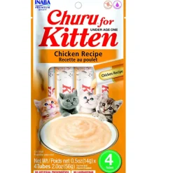 Inaba Churu for Kittens Chicken Recipe Puree Grain-Free Lickable Treat for Cats, 0.5-oz x 4-tubes