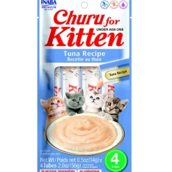 Inaba Churu for Kittens Tuna Recipe Puree Grain-Free Lickable Treat for Cats, 0.5-oz x 4-tubes