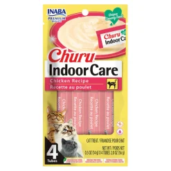 Inaba Churu Indoor Care Chicken Recipe Puree Grain-Free Lickable Treat for Cats, 0.5-oz x 4-tubes