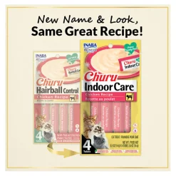 Inaba Churu Indoor Care Chicken Recipe Puree Grain-Free Lickable Treat for Cats, 0.5-oz x 4-tubes