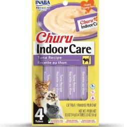Inaba Churu Indoor Care Tuna Recipe Puree Grain-Free Lickable Treat for Cats, 0.5-oz x 4-tubes
