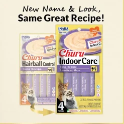Inaba Churu Indoor Care Tuna Recipe Puree Grain-Free Lickable Treat for Cats, 0.5-oz x 4-tubes