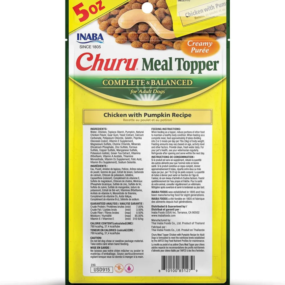 Inaba Churu Meal Topper Chicken with Pumpkin Recipe Dog Food, 0.5-oz x 4-tubes
