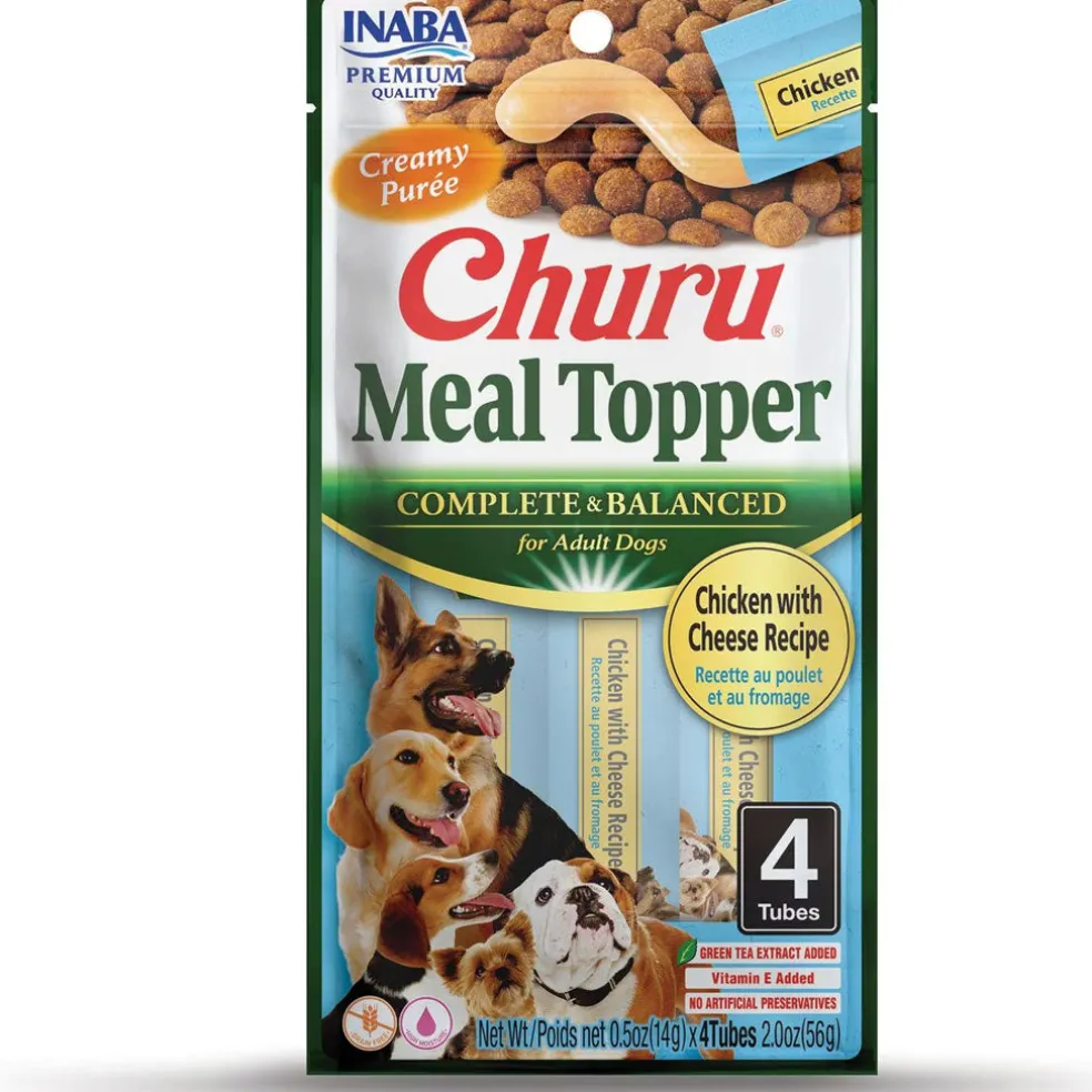 Inaba Churu Meal Topper Chicken with Cheese Recipe Dog Food, 0.5-oz x 4-tubes