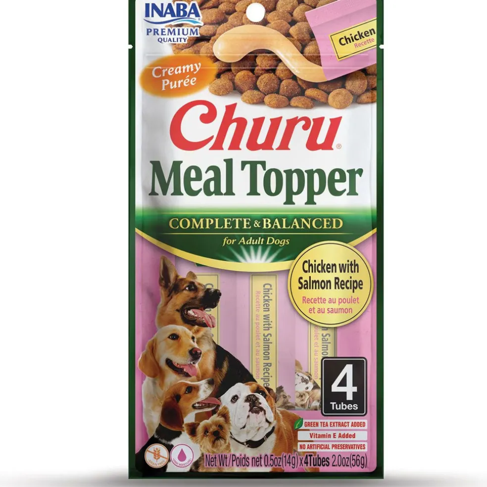 Inaba Churu Meal Topper Chicken with Salmon Recipe Dog Food, 0.5-oz x 4-tubes