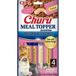 Inaba Churu Meal Topper Tuna with Salmon Recipe Cat Food, 0.5-oz x 4-tubes