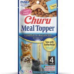 Inaba Churu Meal Topper Tuna with Scallop Recipe Cat Food, 0.5-oz x 4-tubes