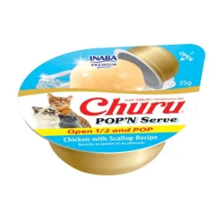 Inaba Churu Pop'n Serve Chicken with Scallop Grain-Free Lickable Cat Treats, 1.2-oz cup