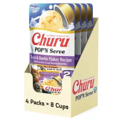 Inaba Churu Pop'n Serve Tuna & Bonita Flakes Recipe Grain-Free Lickable Cat Treats, 1.2-oz cup