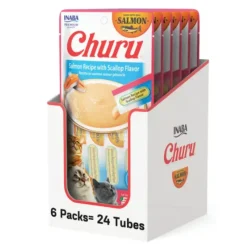Inaba Churu Salmon with Scallop Recipe Lickable Cat Treats, 0.5-oz tube