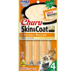 Inaba Churu Skin & Coat Chicken Recipe Grain-Free Lickable Treat for Cats, 0.5-oz x 4-tubes