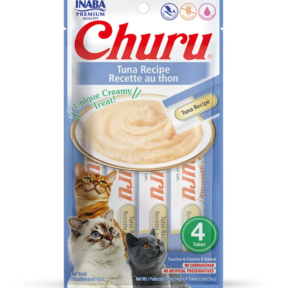 Inaba Churu Tuna Puree Grain-Free Lickable Treat for Cats, 0.5-oz x 4-tubes