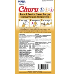 Inaba Churu Tuna with Bonito Flakes Puree Grain-Free Lickable Treat for Cats, 0.5-oz x 4-tubes