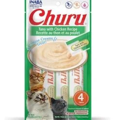 Inaba Churu Tuna with Chicken Puree Grain-Free Lickable Treat for Cats, 0.5-oz x 4-tubes