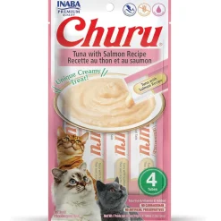 Inaba Churu Tuna with Salmon Puree Grain-Free Lickable Treat for Cats, 0.5-oz x 4-tubes