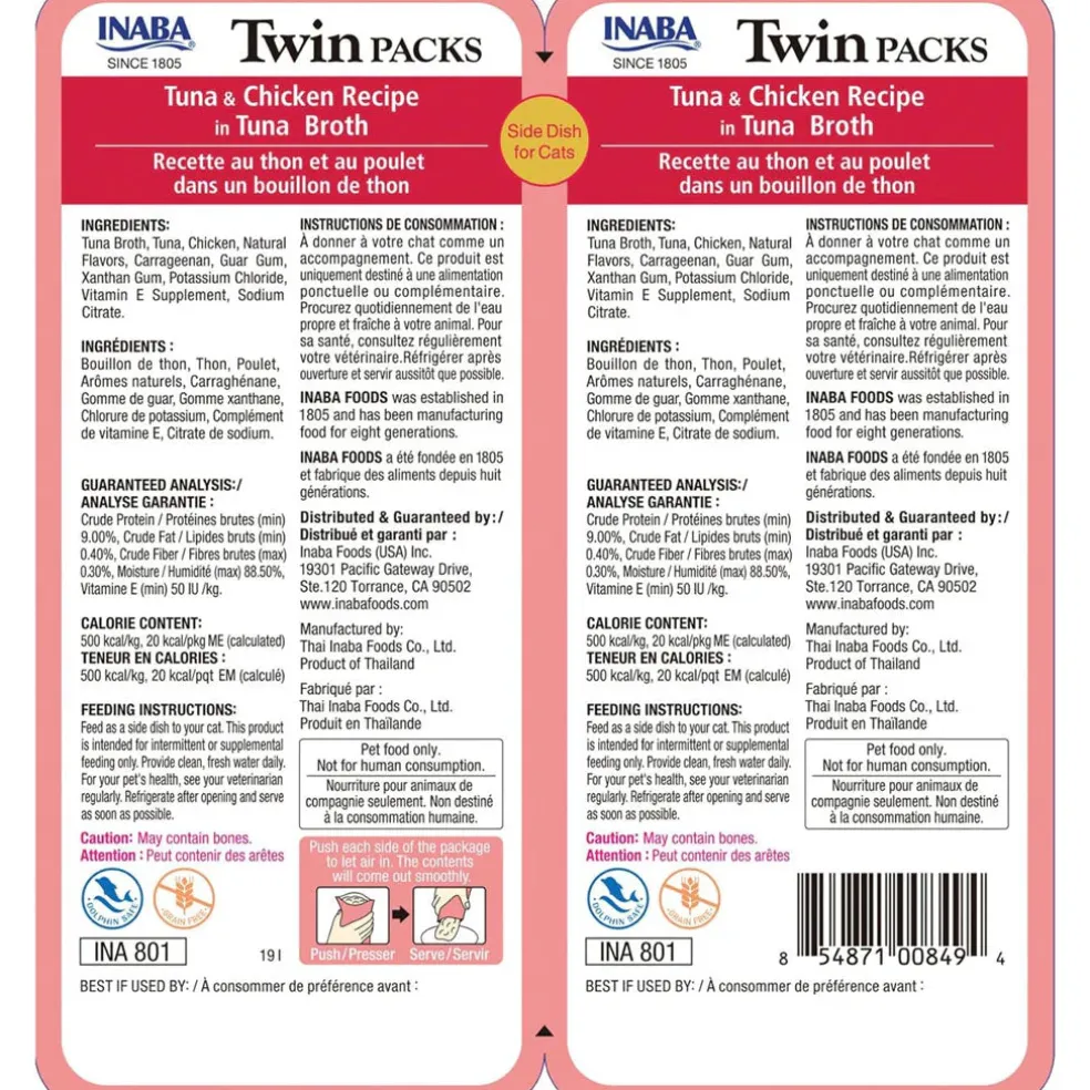 Inaba Twin Packs Tuna & Chicken Recipe in Tuna Broth Grain-Free Cat Food, 1.23-oz