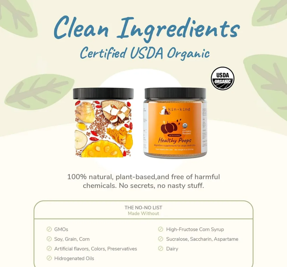 kin+kind Organic Healthy Poops Digestion Supplement for Cats & Dogs