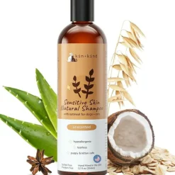 kin+kind Sensitive Skin Natural Unscented Oatmeal Shampoo for Dogs, Puppies, Cats & Kittens (12 oz)