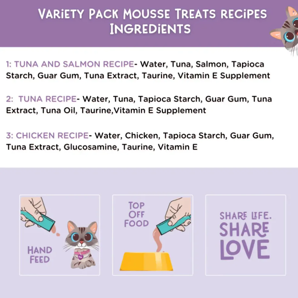 Love Nala Mousse Lickable Treats For Cats -Variety Pack (0.5 oz tube x 24)