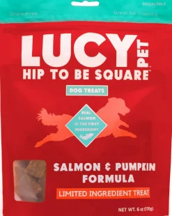 Lucy Pet Products Hip to Be Square Salmon & Pumpkin Formula Dog Treats, 6-oz