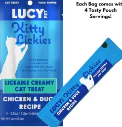 Lucy Pet Products Kitty Lickies Chicken & Duck Recipe Licakble Creamy Cat Treat, 2-oz