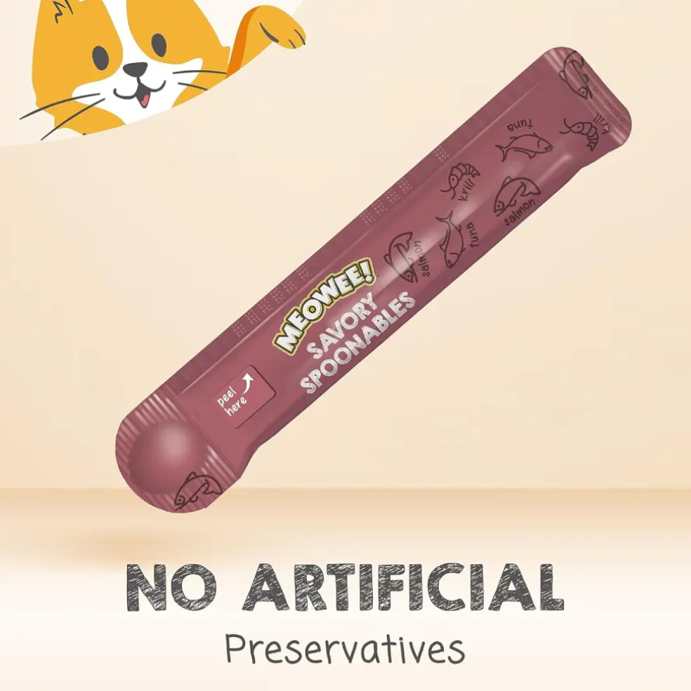 Meowee! Savory Spoonables with Salmon, Tuna & Krill Lickable Treats For Cats
