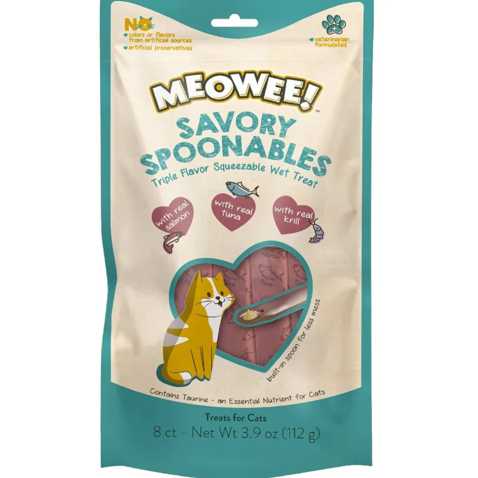 Meowee! Savory Spoonables with Salmon, Tuna & Krill Lickable Treats For Cats
