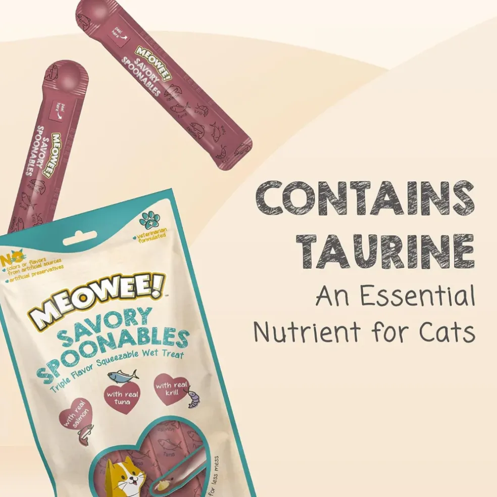 Meowee! Savory Spoonables with Salmon, Tuna & Krill Lickable Treats For Cats