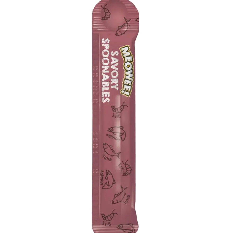Meowee! Savory Spoonables with Salmon, Tuna & Krill Lickable Treats For Cats