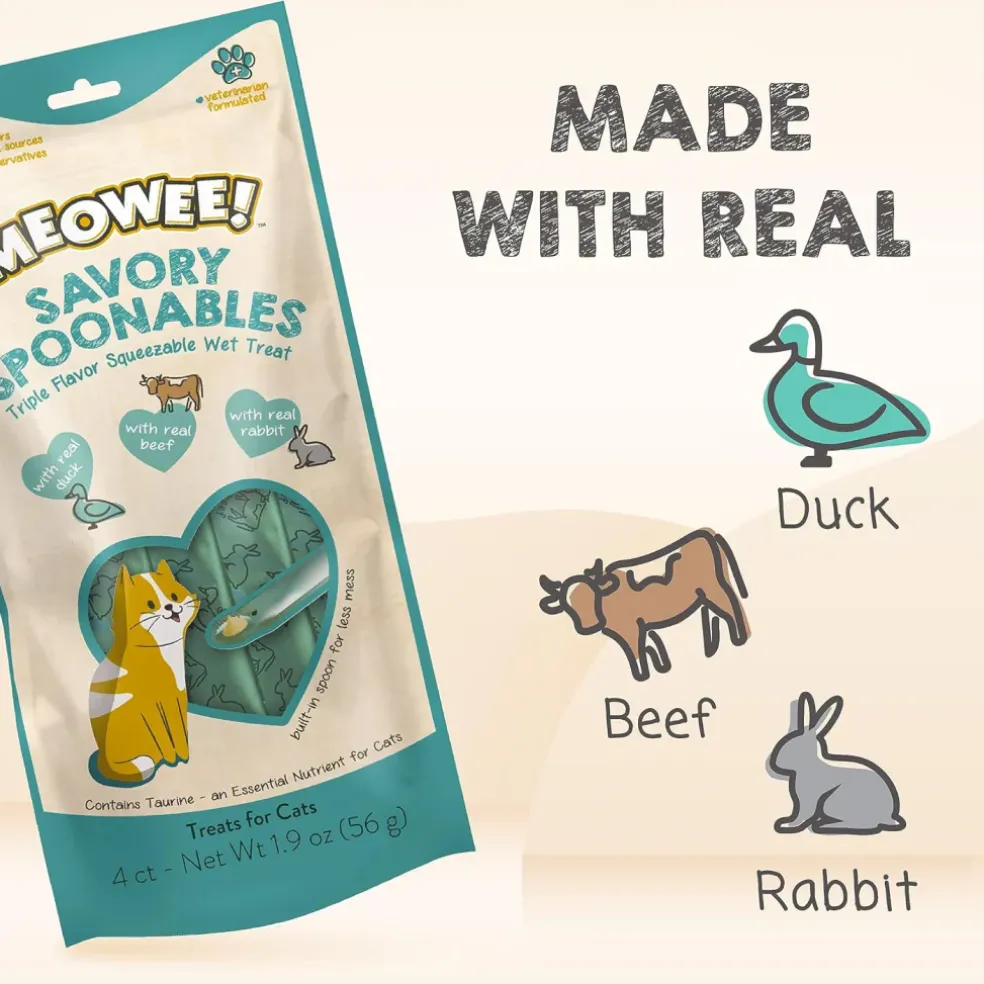 Meowee! Savory Spoonables with Duck, Beef & Rabbit Lickable Treat For Cats