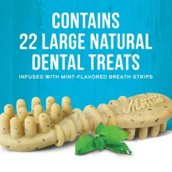 Merrick Fresh Kisses Double-Brush Mint Breath Strips Dental Dog Treats, Medium