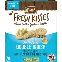 Merrick Fresh Kisses Double-Brush Mint Breath Strips Dental Dog Treats, Extra Small