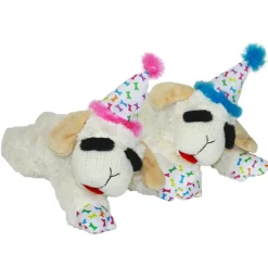 Multipet Lamb Chop with Birthday Hat Plush Dog Toy 10.5"