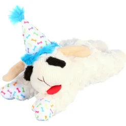 Multipet Lamb Chop with Birthday Hat Plush Dog Toy 10.5