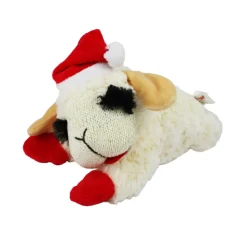 MultiPet Lamb Chop w Santa Hat Plush Dog Toy, 6"