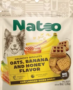 Natoo Crunchy Biscuits Big Bite Oats, Banana, & Honey Flavor for Large Dogs, 8-oz