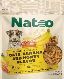 Natoo Crunchy Biscuits Oats, Banana, & Honey Flavor for All Size Dogs, 8-oz