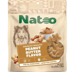 Natoo Crunchy Biscuits Peanut Butter Flavor All Sized Dog Treats, 8-oz