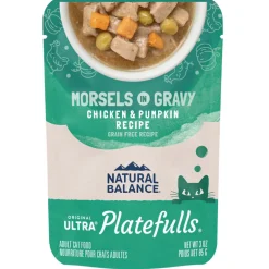 Natural Balance Pet Foods Original Ultra Platefulls Morsels in Gravy Wet Cat Food Pouch Chicken & Pumpkin, 3-oz case of 24